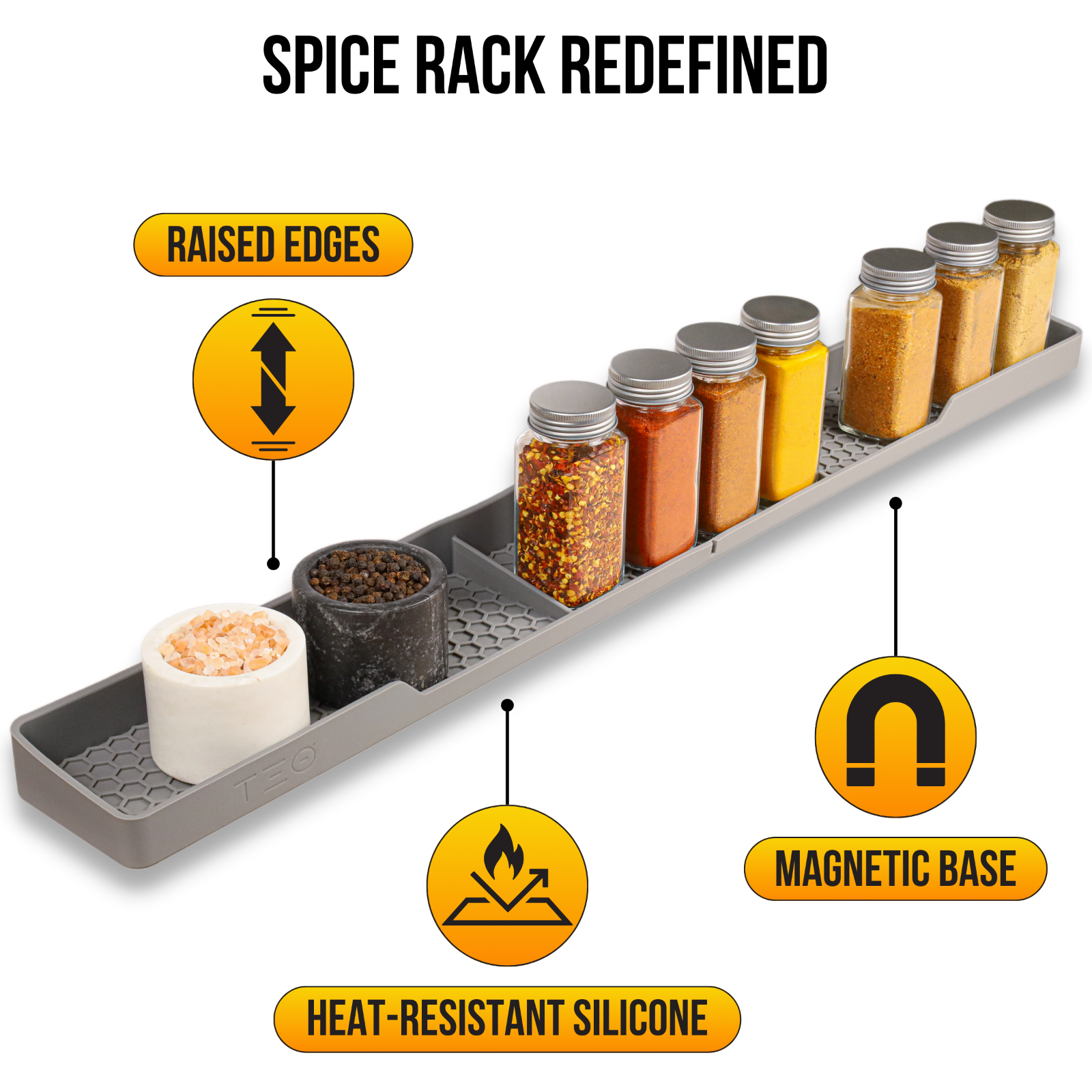 TEO Magnetic Stove Top Shelf - Silicone 30" Over the Stove Spice Rack