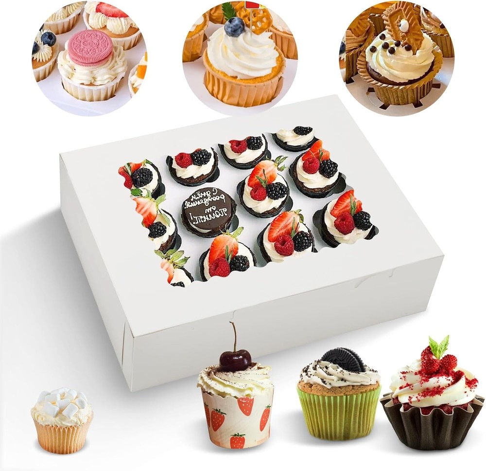Elegant 6 Count White Cupcake Boxes - Portable & Durable Bakery Packaging