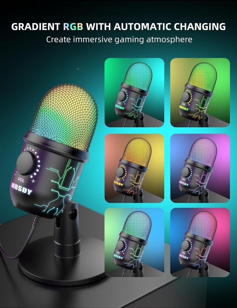 Compact USB RGB Microphone for Gamers & Creators - Easy Mute & Volume Control