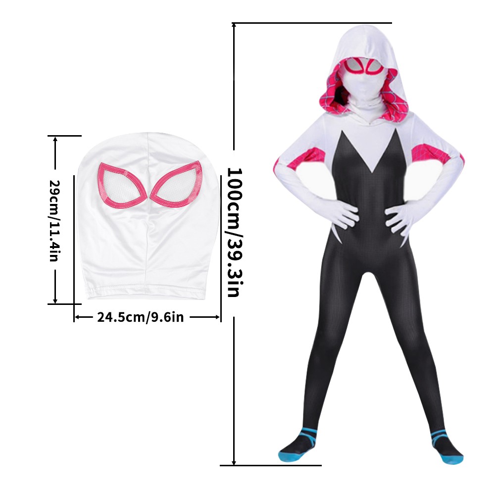 Spider-Man Into the Spider-Verse Spider-Gwen Kids Cosplay Costume Jumpsuit Mask