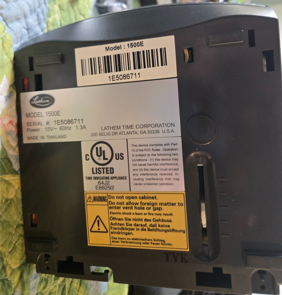 Lathem 1500E Electronic 18 Print Format LCD display Atomic Time Clock TESTED