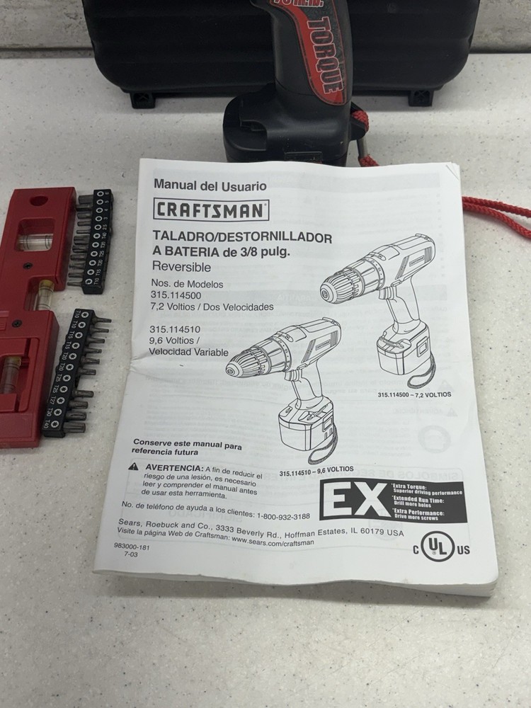 Craftsman 7.2V EX Cordless Drill/Driver Kit with Case & Manual Untested