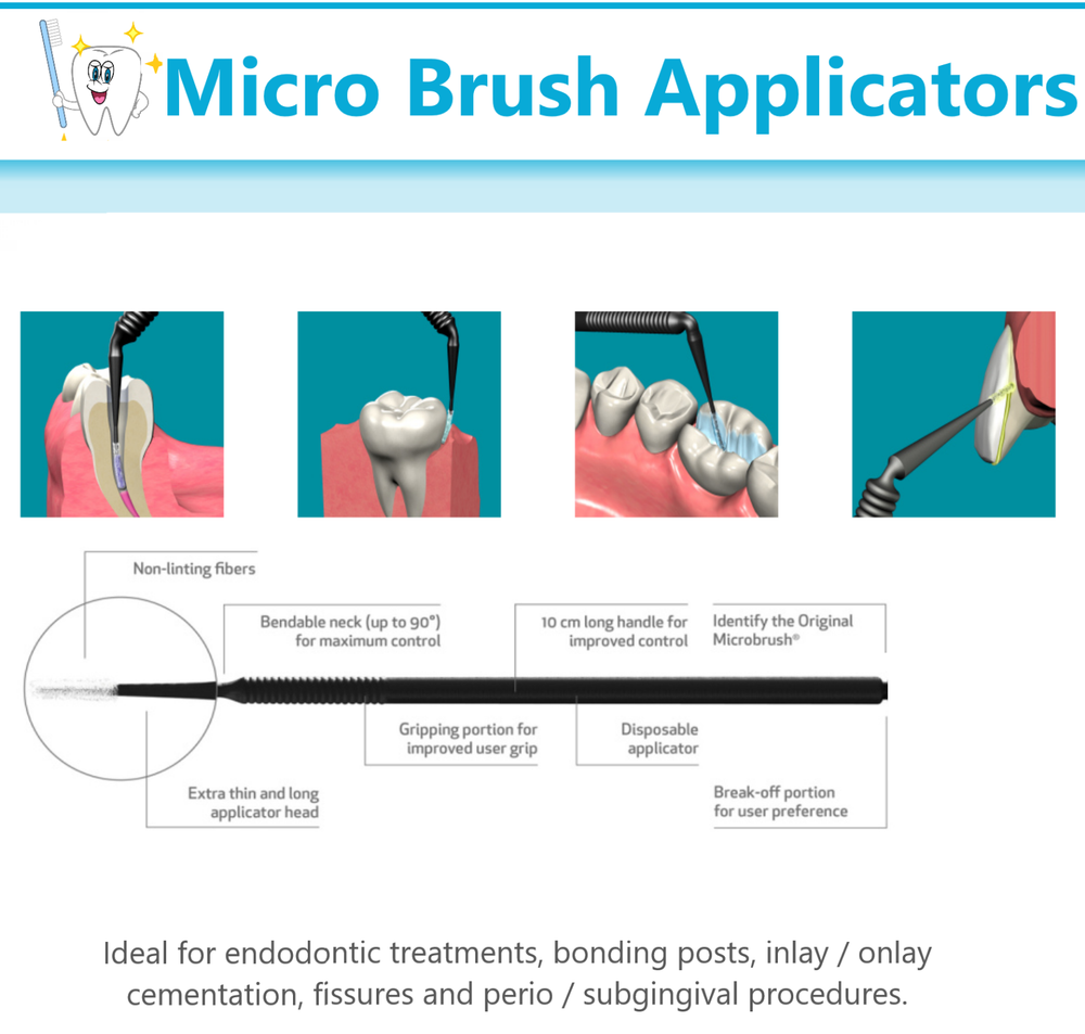 Dental Microbrush X Micro Brush Applicator Extended, Extra-thin, 400/Pk Black
