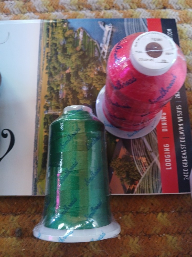 2 Spools Simthread Red Green Embroidery Thread ((Sealed)