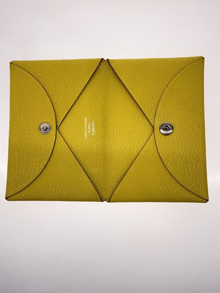 HERMES Card Case Leather Yellow Plain D SI 006 DB
