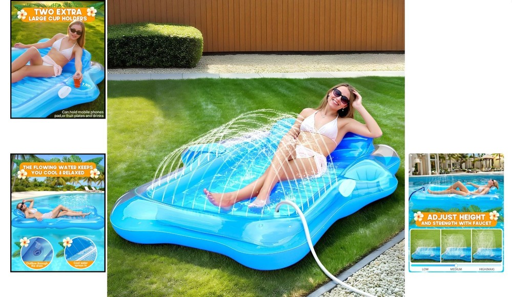 5-in-1 Inflatable Float with Automatic Spray for Sunbathing Bliss