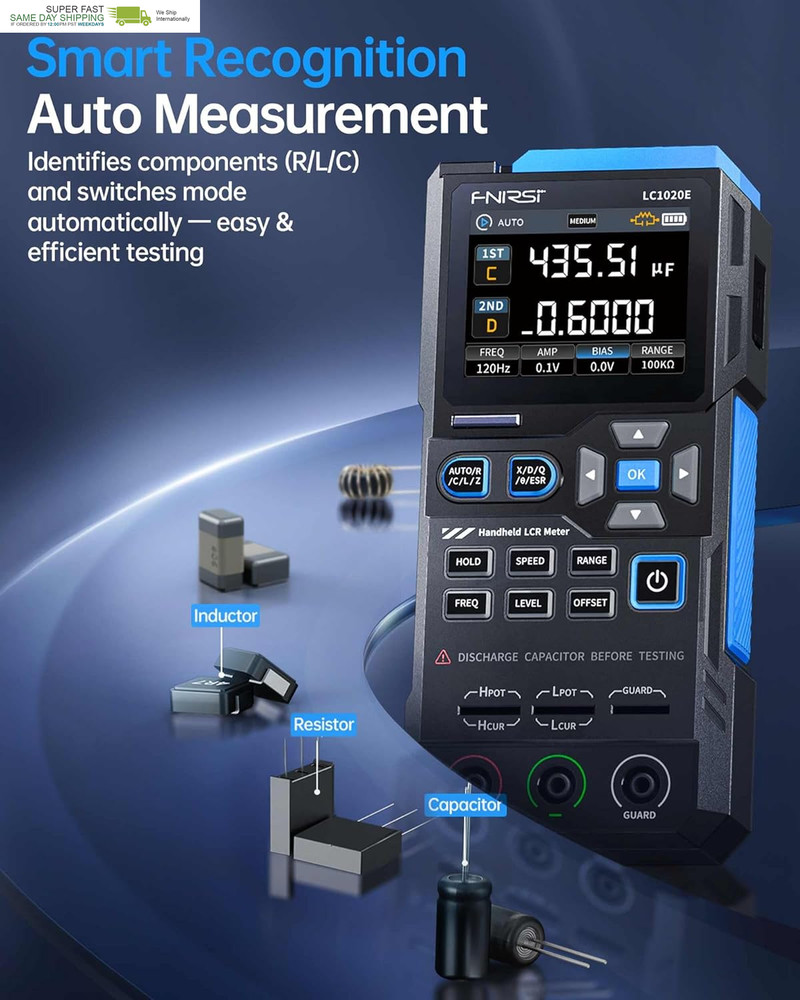 Counts Resistor Inductor Capacitor Tester, Auto Component Detect, Measures Esr/Q