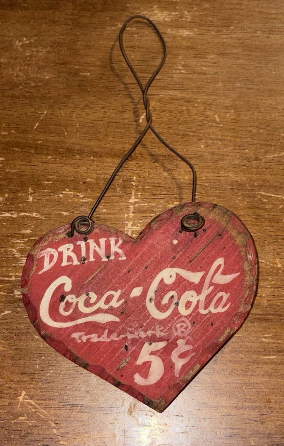 VTG Coca Cola Wooden Handcrafted Heart Shaped Sign Hanging Signed 1998 Handiman