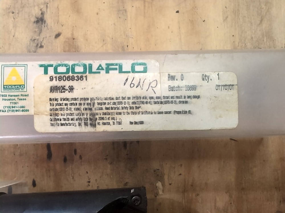Tool-Flo AVR125-3R Grooving Or Threading Bar For NR Style Inserts