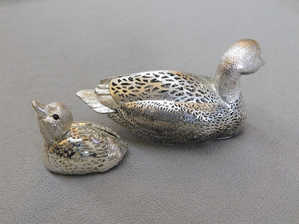2 Christofle Lumiere D'Argent Silverplate Duck Figurines