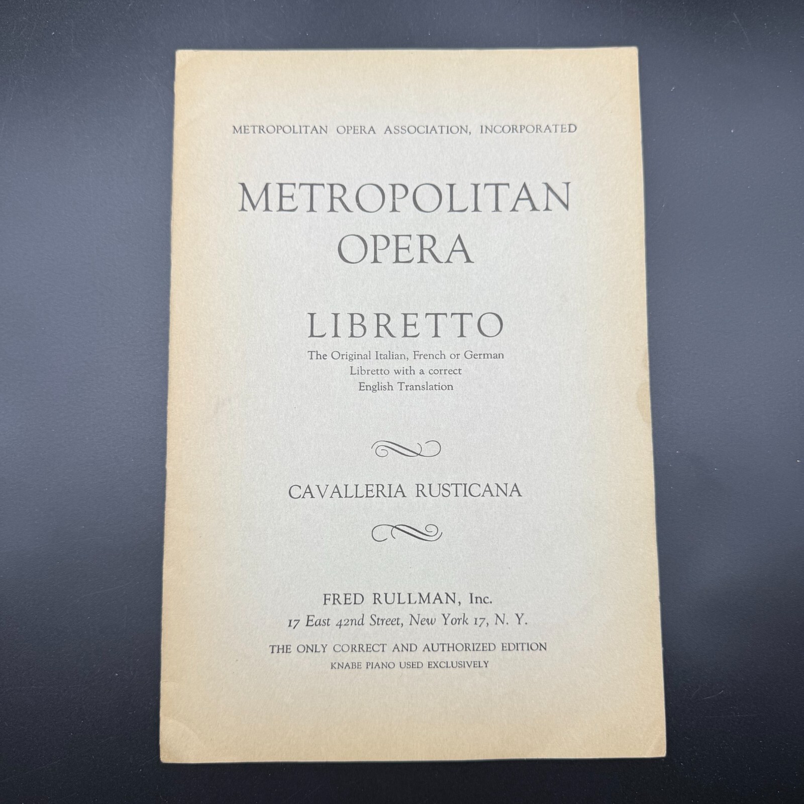METROPOLITAN OPERA ~ LIBRETTO ~ CAVALLLERIA RUSTICANA ~ PIETRO MASCAGNI