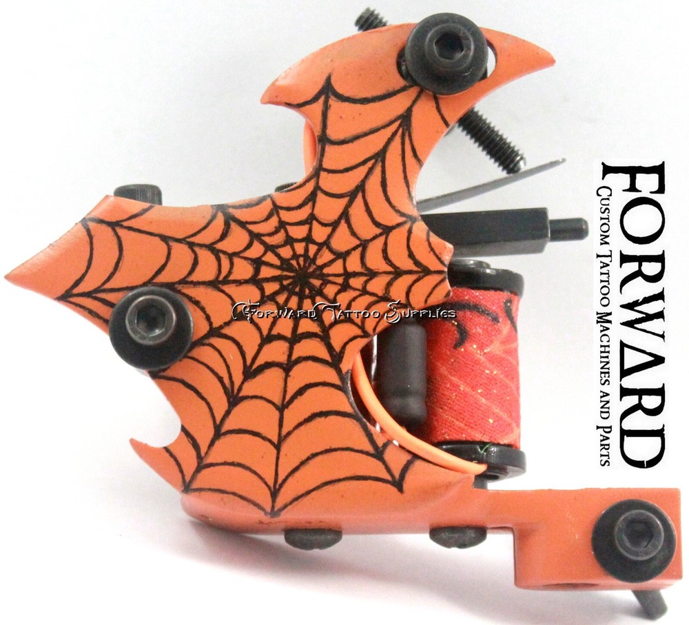 Hand Painted Orange Black Spider Web Bat Shader Tattoo Machine Forward Custom