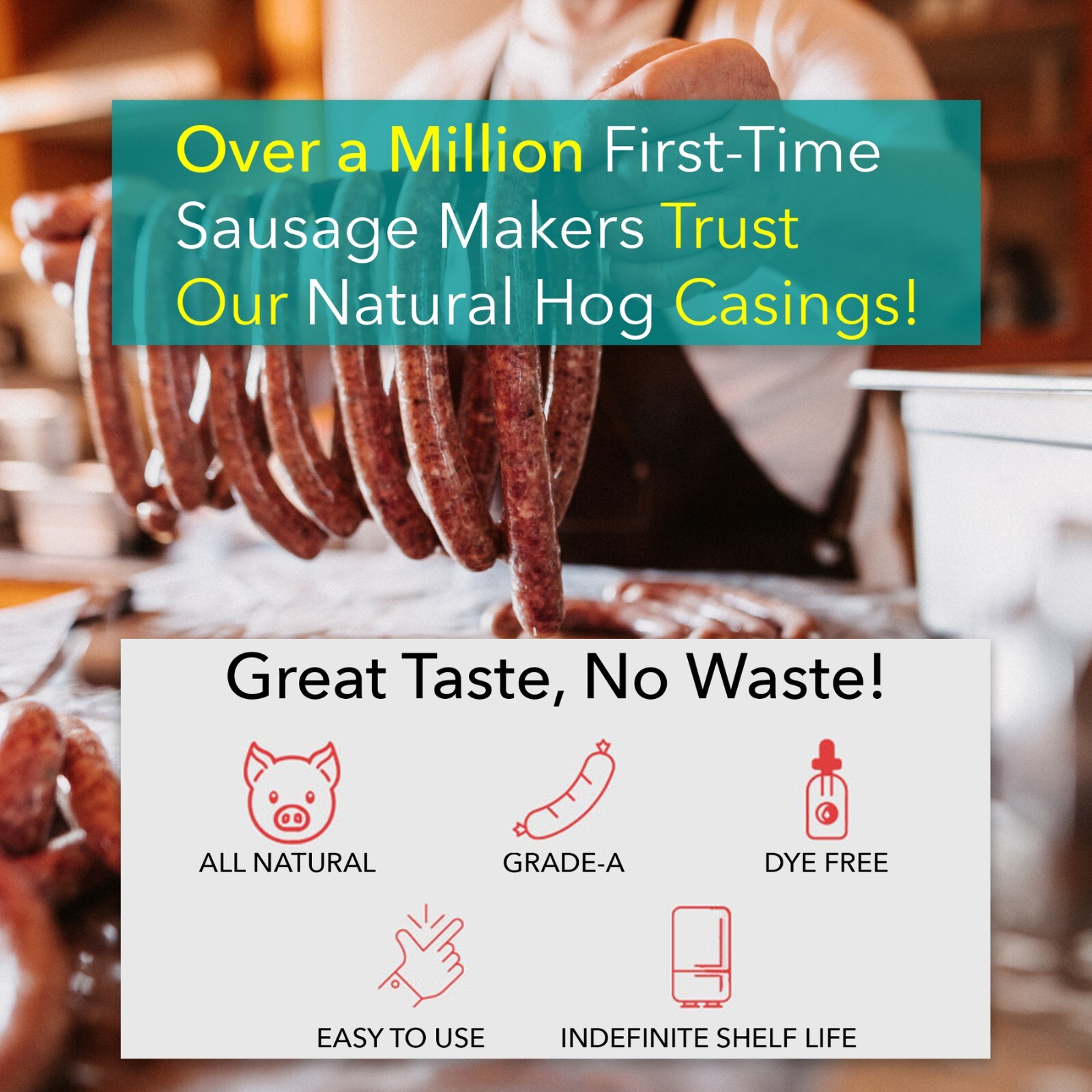 Pre-Tubed Natural Hog Casing For Sausage Grade-A Edible Skin, The Sausage Maker®