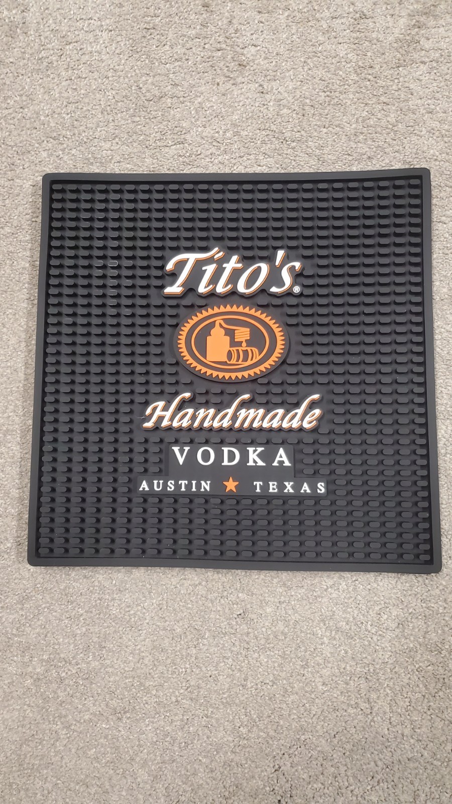 TITO’S Handmade Vodka Man Cave Counter Bar Mat 12” X 12” Square Rubber
