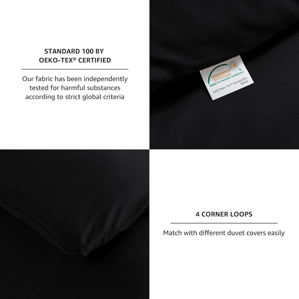 Queen Comforter Set Black, 3 Pieces Solid Queen Comforter Breathable Quilted ...