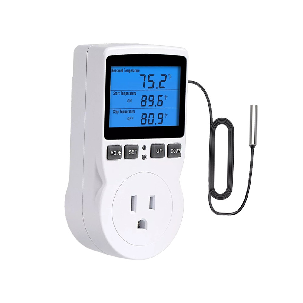 Digital Thermostat Outlet Plug Temperature Controller Heating Cooling w/ ProberW