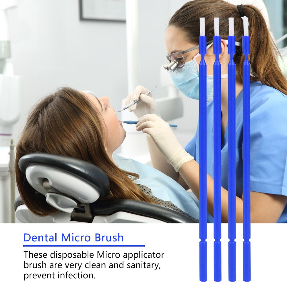100Pcs/SET Dental Disposable Micro Applicator Brush Bendable Sticks - Blue