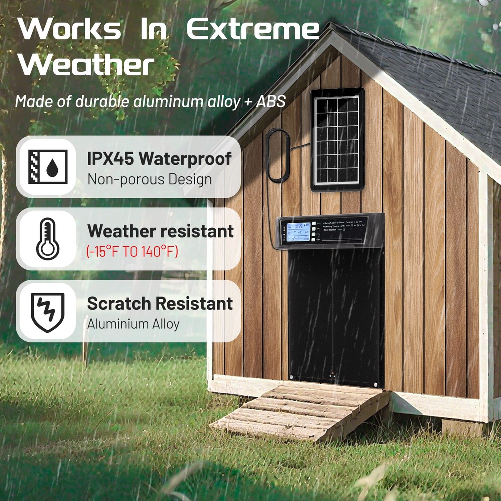Extra Large Solar Automatic Chicken Coop Door Poultry Gate W/ Timer Light Sensor