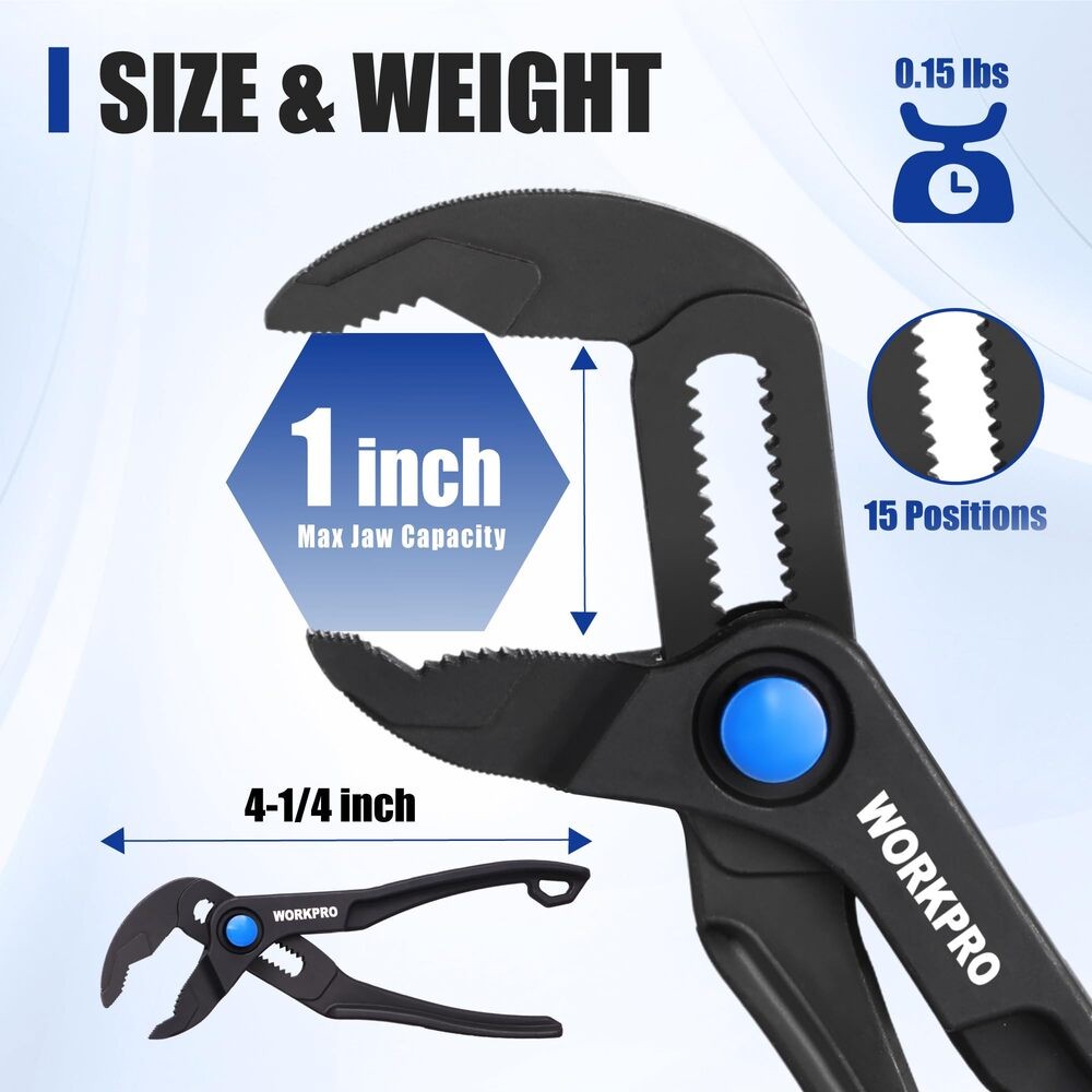 WORKPRO Mini Water Pump Pliers 4-Inch Groove Joint Pliers for Tight Space New