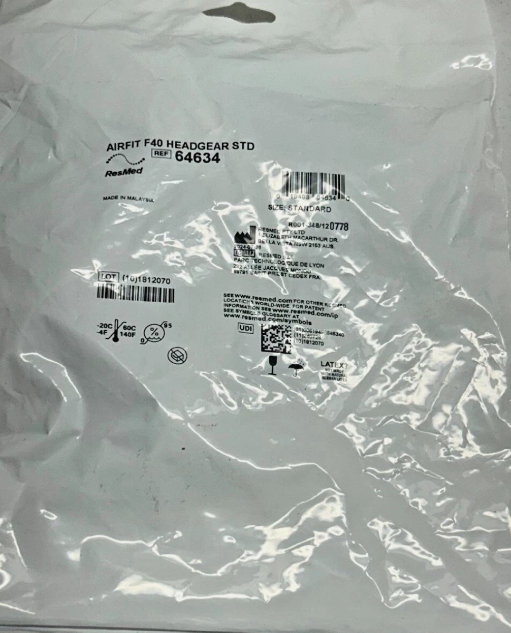 RESMED REPLACEMENT AIRFIT F40 HEADGEAR STANDARD 64634 NEW
