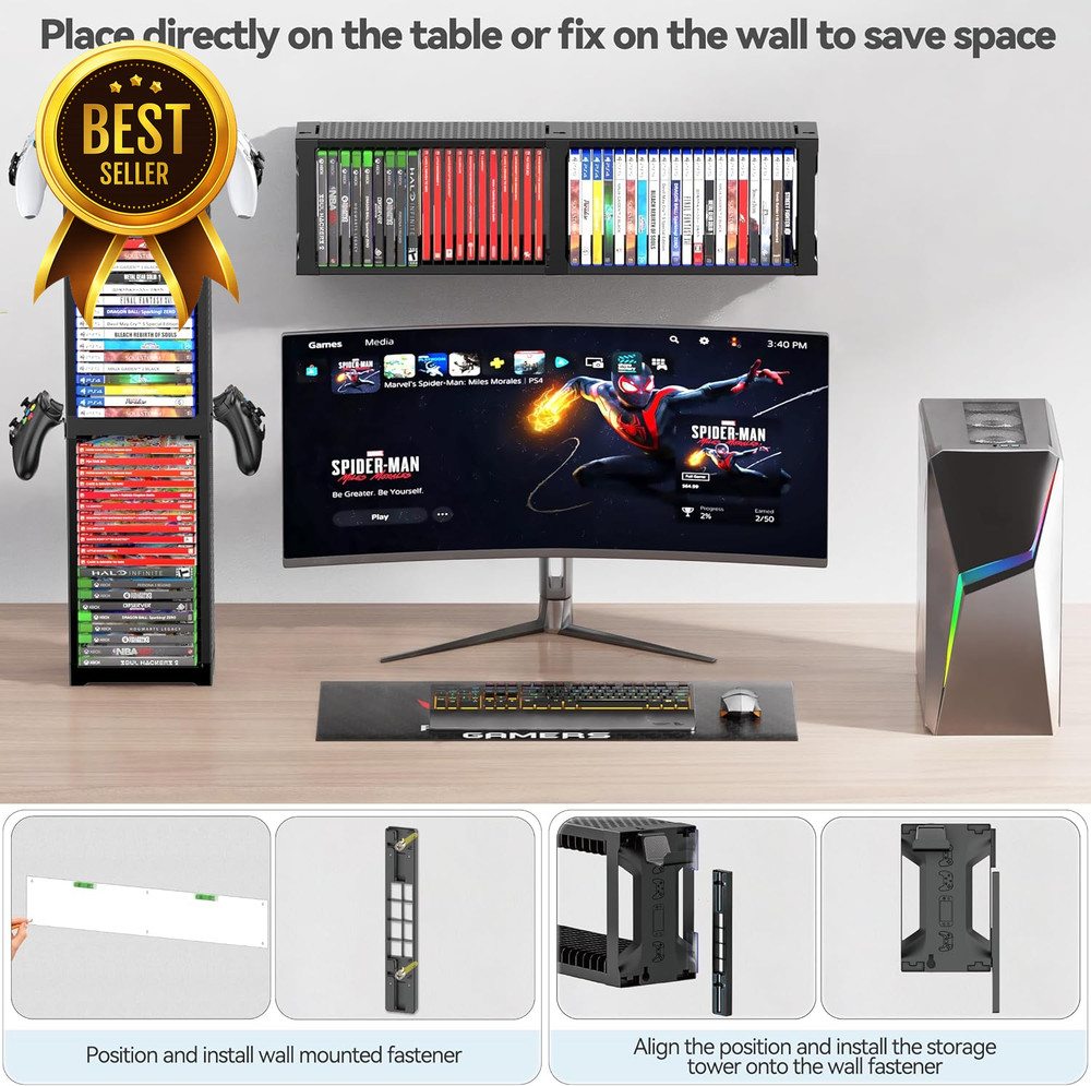 Video Game Storage Tower Rack PS5 PS4 Xbox Switch Game Stand Controller Holder
