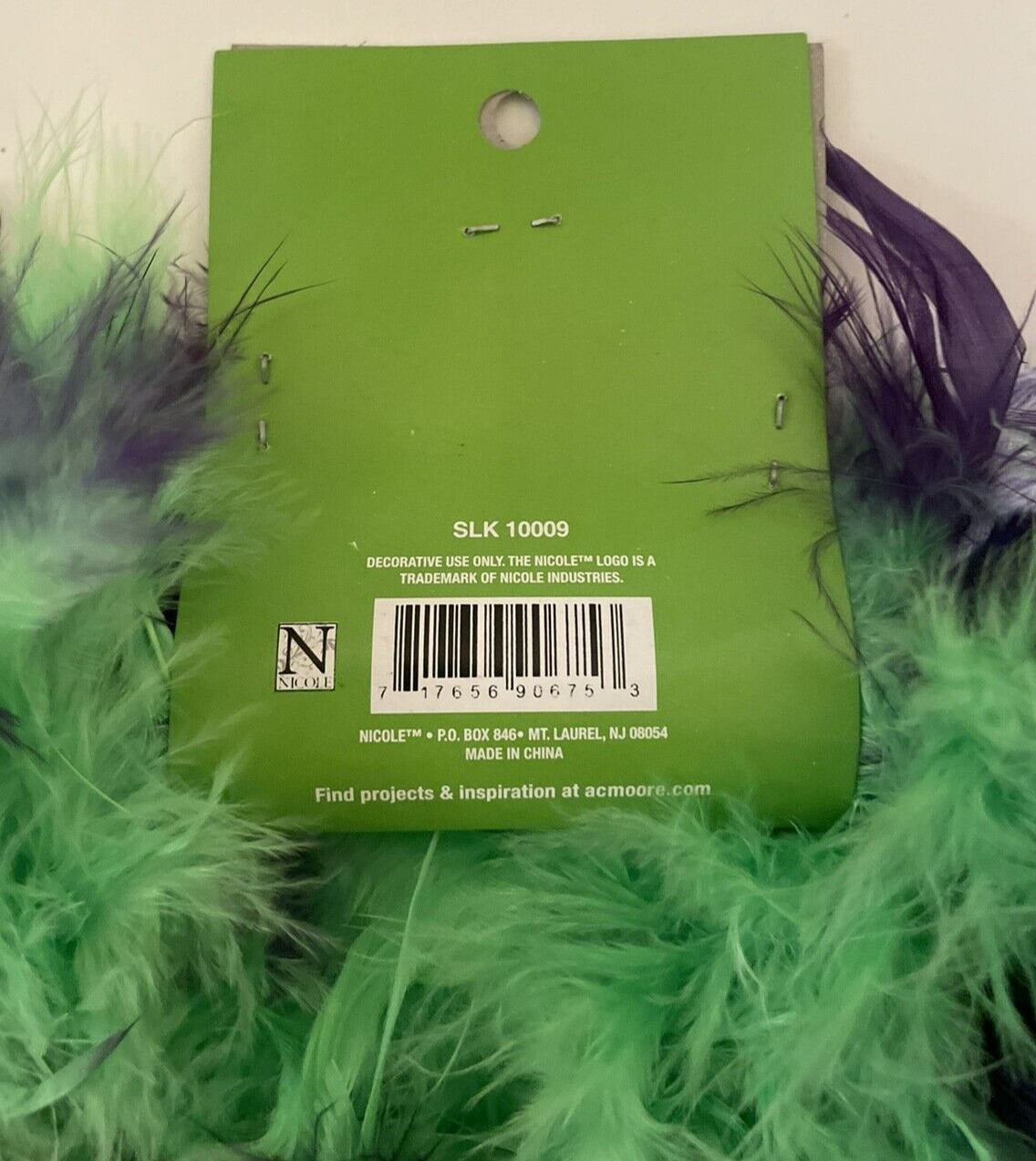 Feather Garland Boa 6ft Green Purple Halloween Costume Dance Party New MSRP$7.99