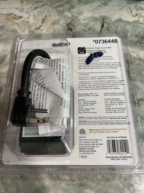 Prime Outdoor Residential Lighting Countdown Timer Remote Controlled NEW