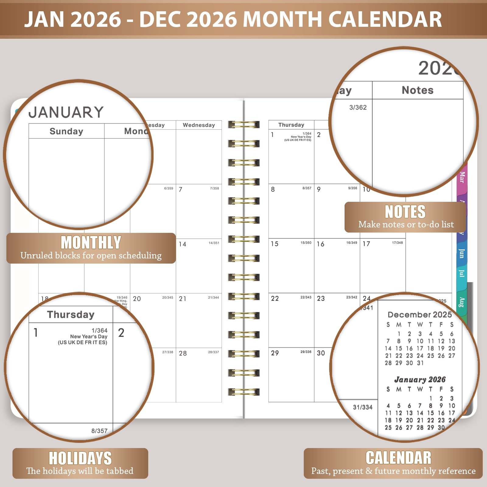 Planner 2026 - Planner/Calendar 2026, Jan. 2026 - Dec. 2026, Weekly Monthly