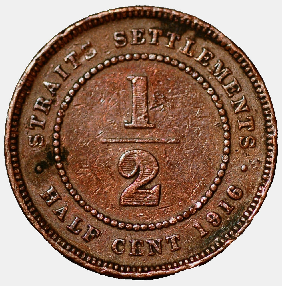 Straits Settlements 1/2 Cent 1916 KM# 28