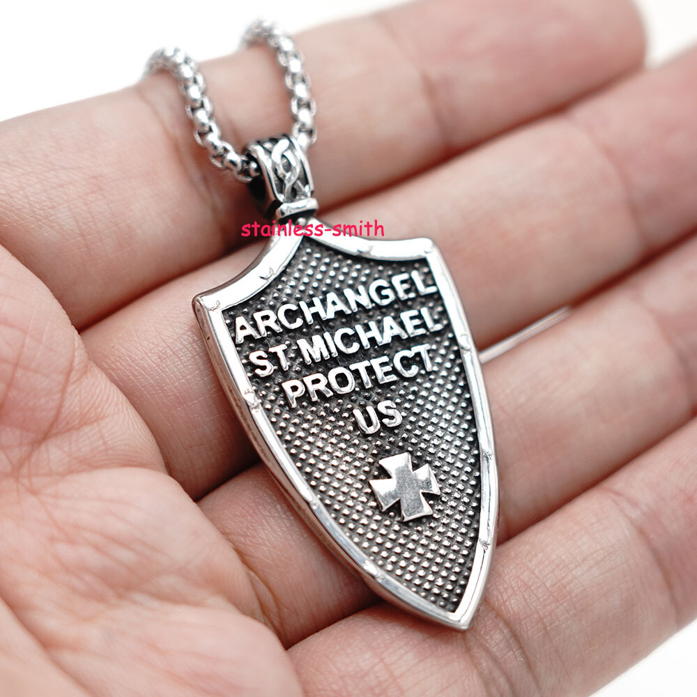 New Mens Catholic Christian Saint St Michael Medal Medallion Pendant Necklace