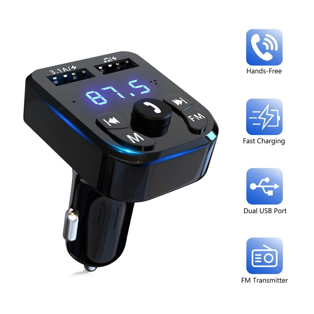 Bluetooth 5.0 Car FM Transmitter Wireless Adapter 2USB PD Charger AUX
