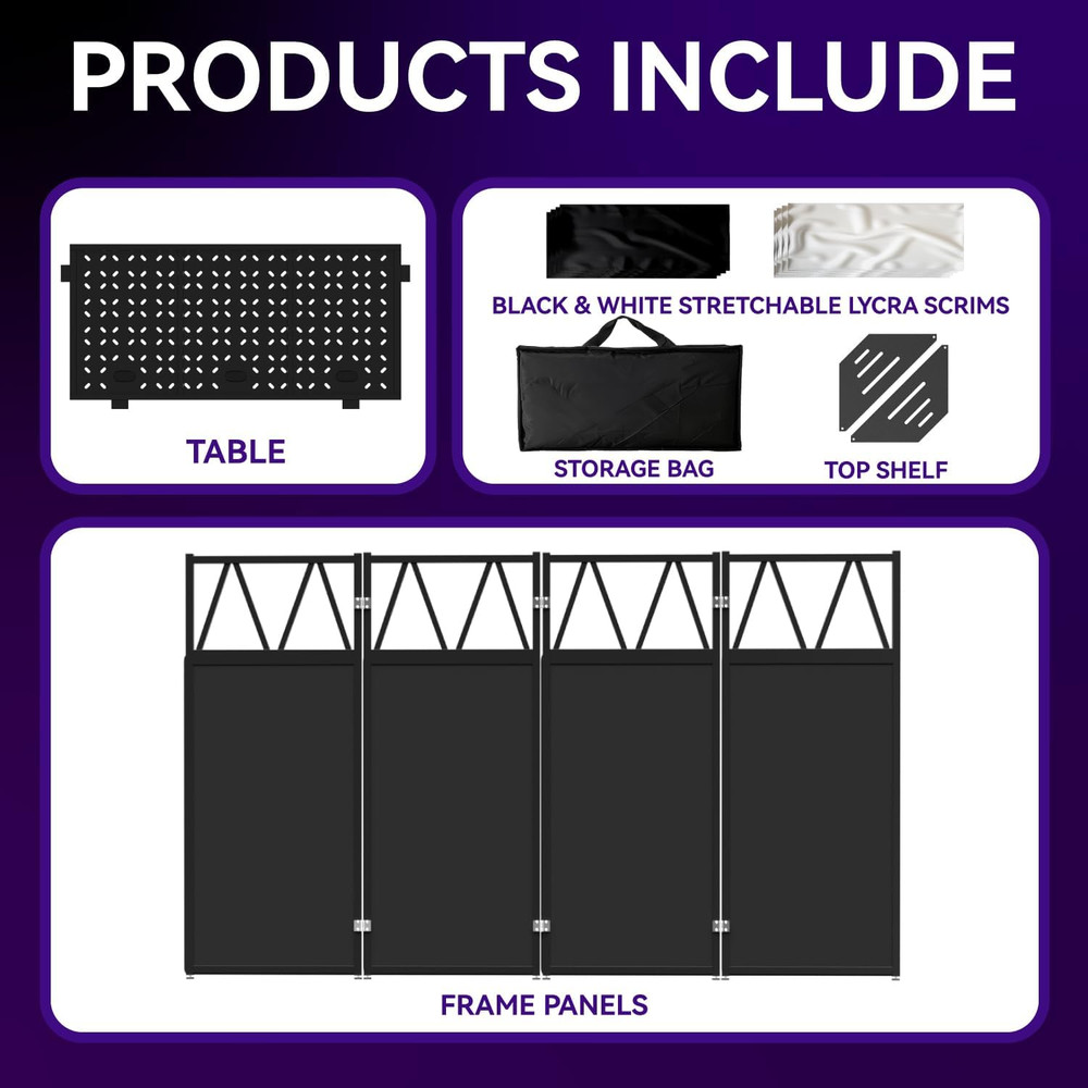 Portable DJ Booth Table,Foldable DJ Table Stand with White & Black Scrim,Adjusta