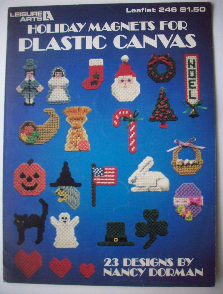 Holiday magnets Halloween Easter Christmas plastic canvas pattern