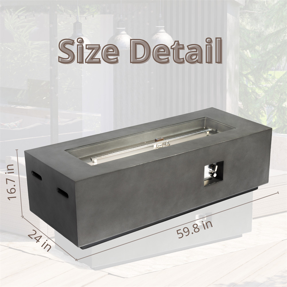 60 inch Outdoor Rectangle Propane Fire Pit Table 60000 BTU Concrete Fire Table