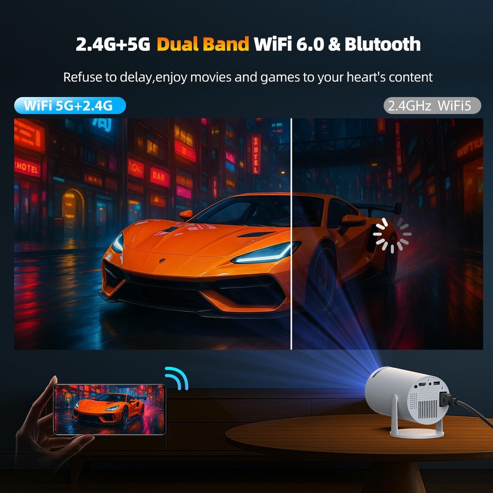 Mini Projector with WiFi and Bluetooth, Portable Projector Built-in Apps Supp...