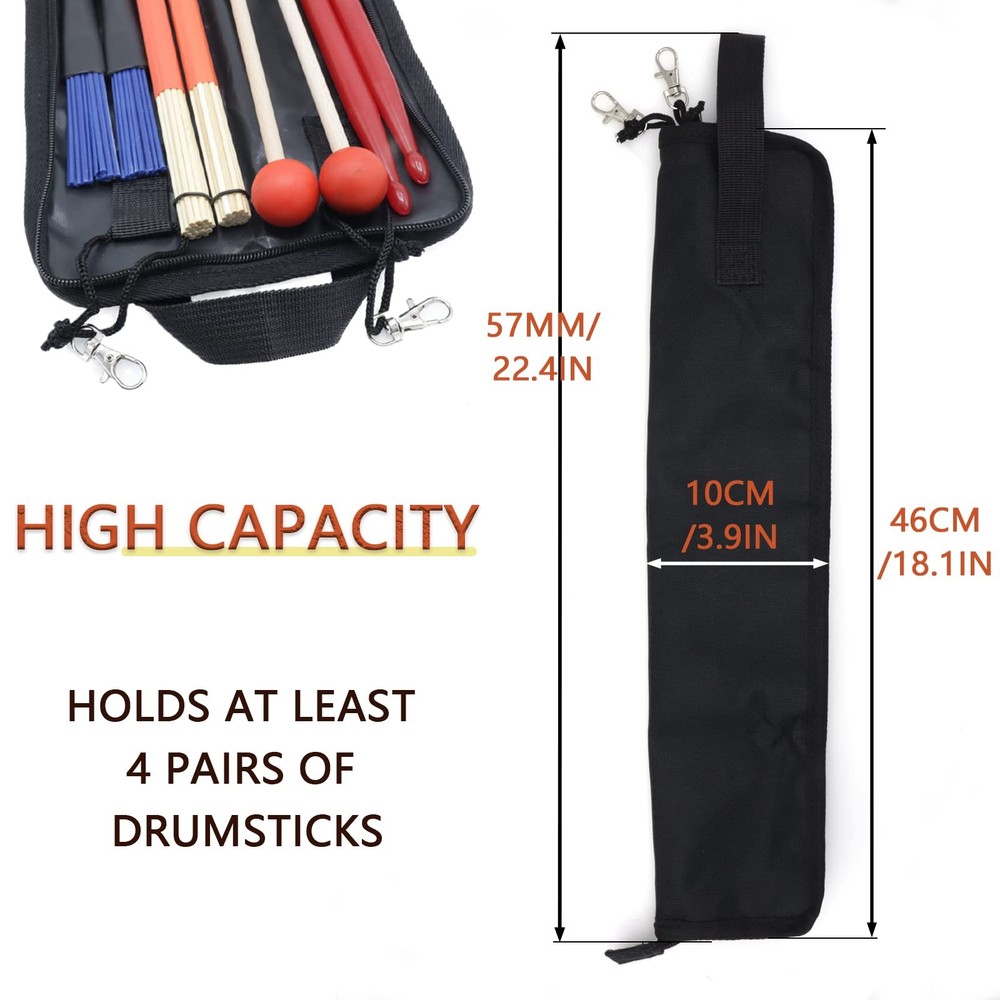 Portable Drumstick Bag - Small Storage Case With Hooks Inside for Drum Set Ma...