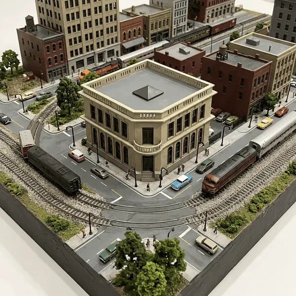 N-Scale Large Corner Bank