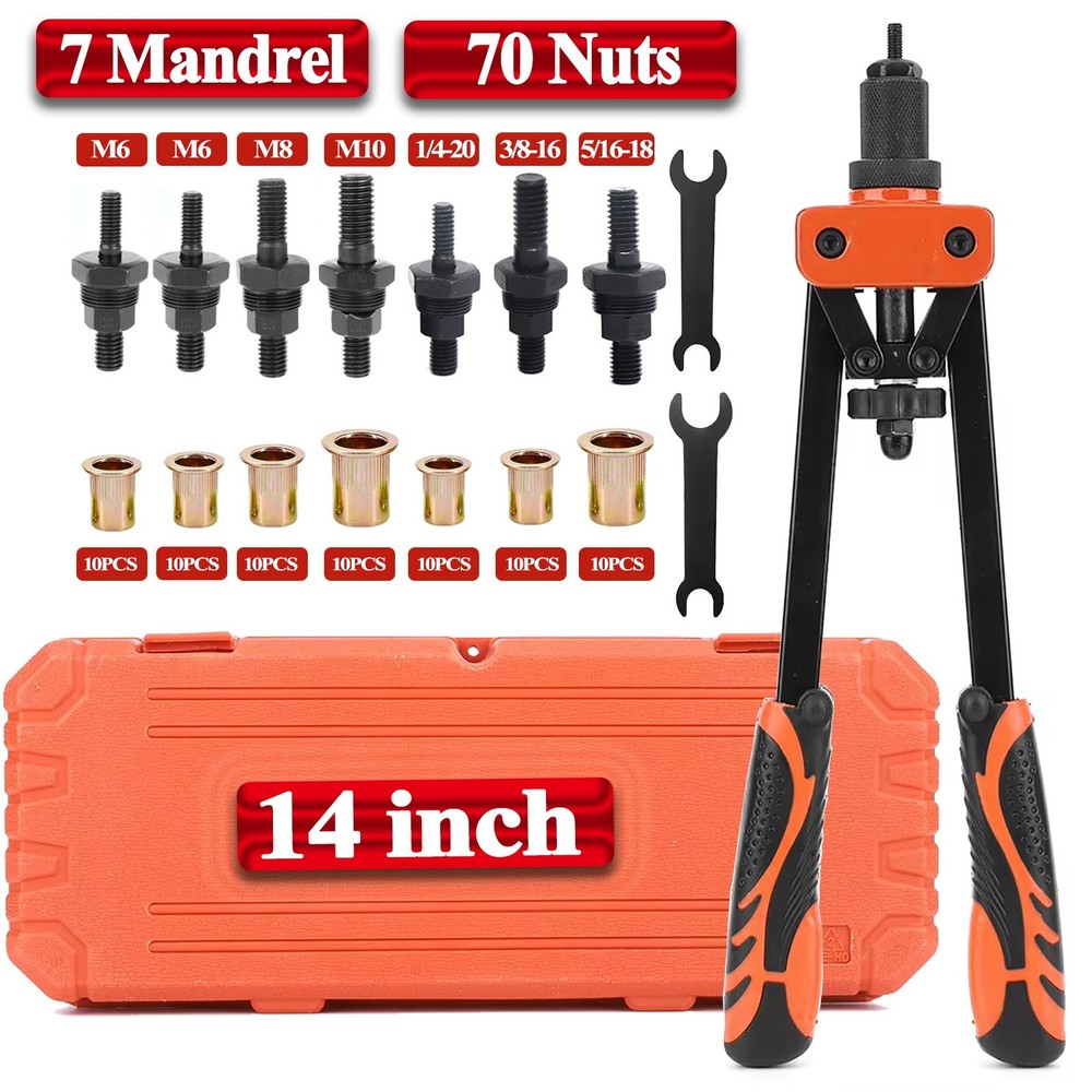 14'' Rivet Gun Kit Rivnut Thread Setting Tool Nut Setter NutSert Metric 70PCS
