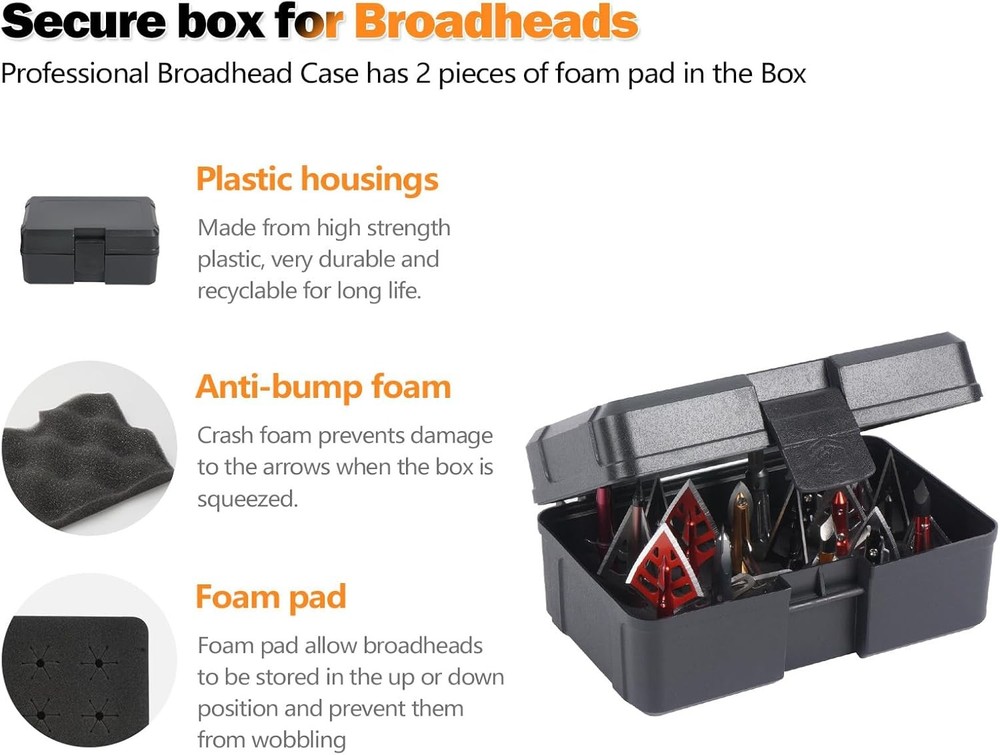 Broadhead Case, Archery Box Storage Arrow Head Tip black
