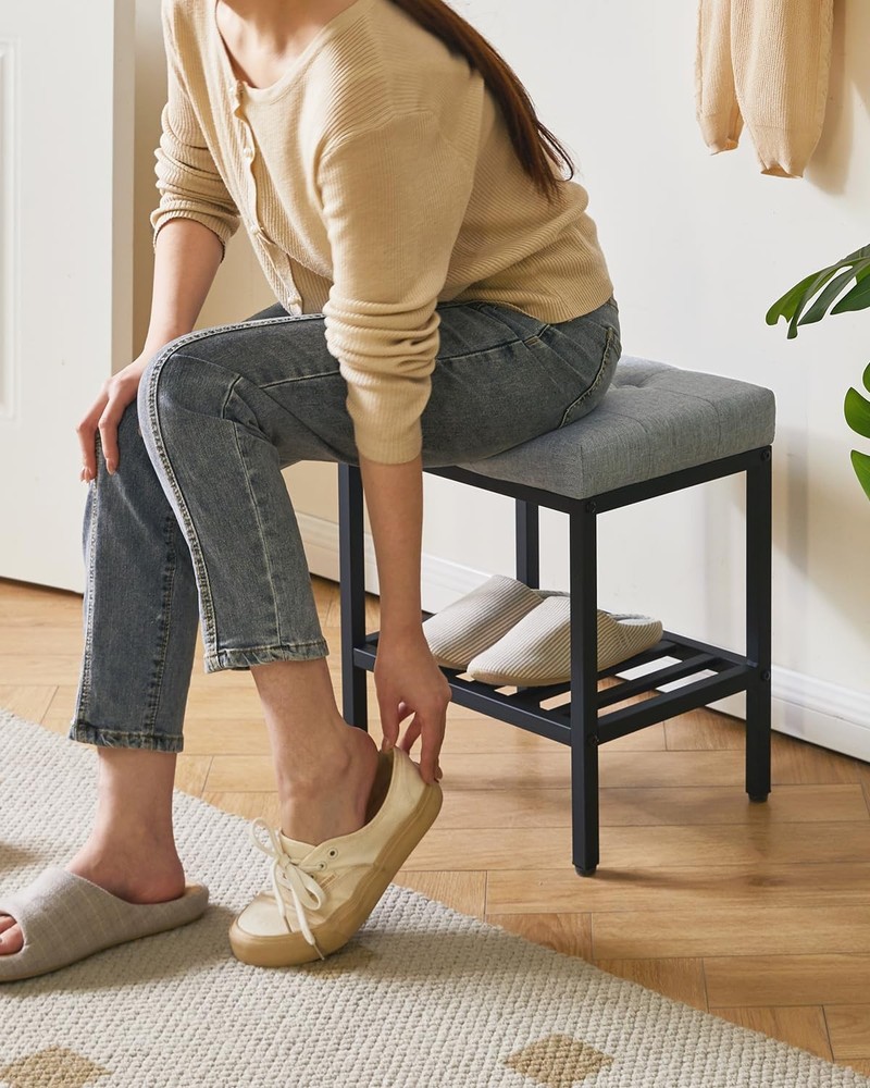 IBUYKE Rectangular Makeup Stool with Adjustable Feet and Storage Space, Footrest