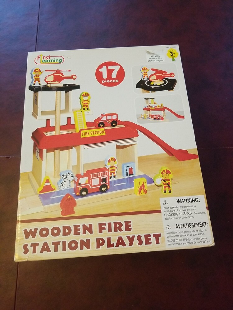 First Learning 17-pc Wooden Fire Station Play Set.
