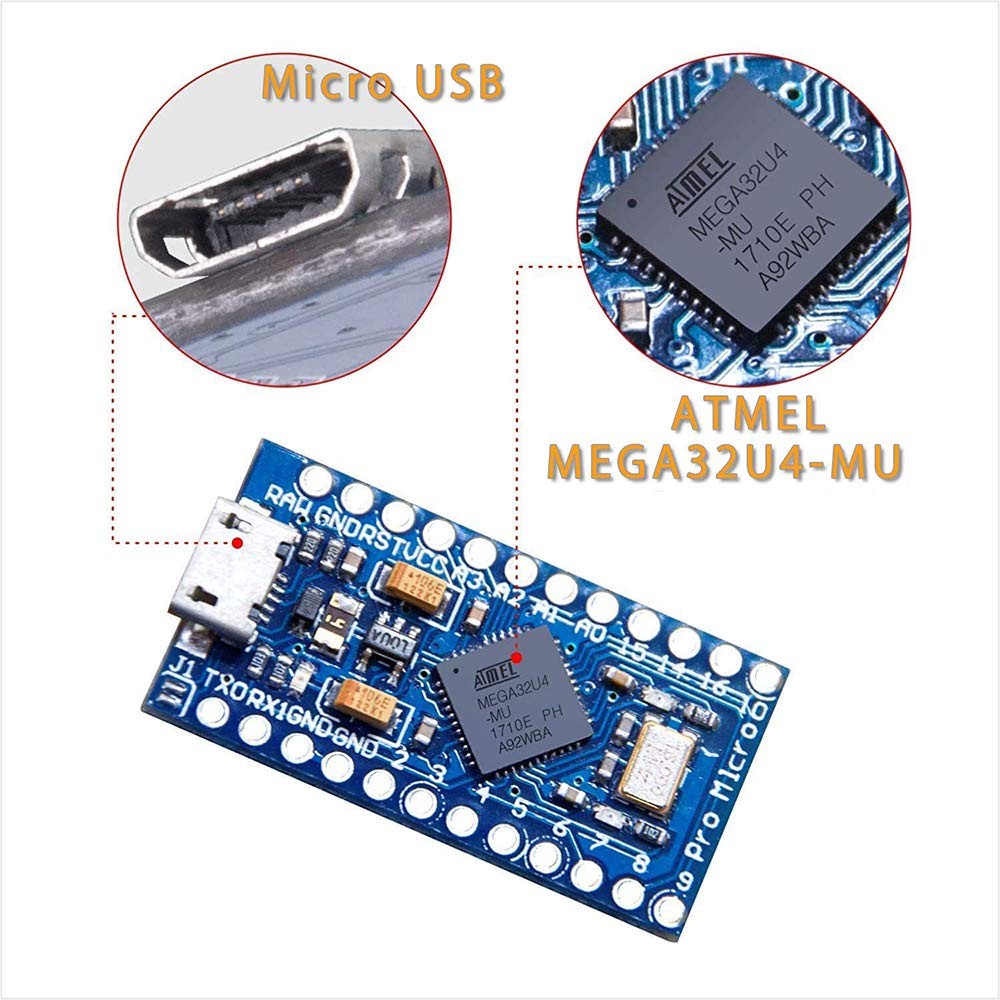 Pro Micro Microcontroller 16MHz 5V with 2-Row Pins Header Module Board ATmega...