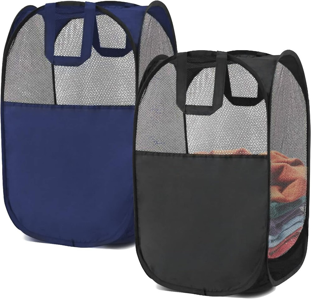 Lightweight Mesh Laundry Baskets - Reinforced Handles, Space-Saving Design