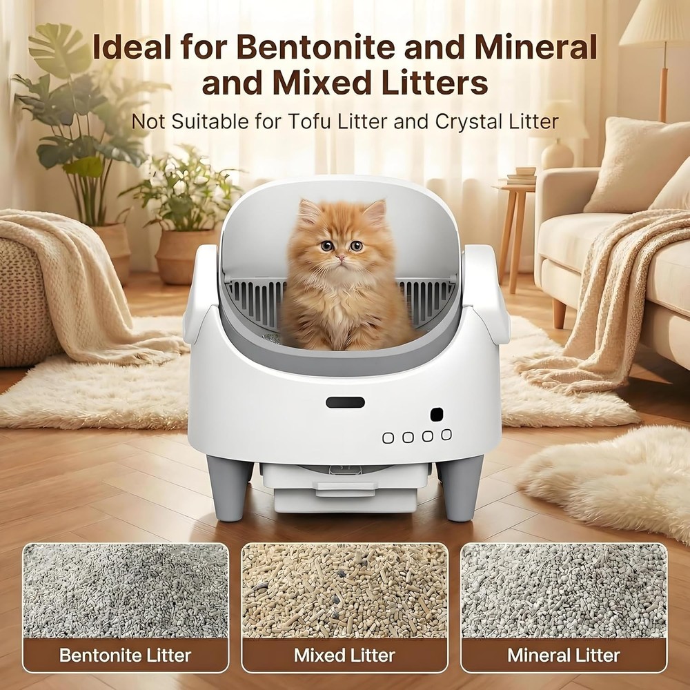 App-Controlled Self-Cleaning Litter Box, Open-Top for Large Cats Multi-Sensor