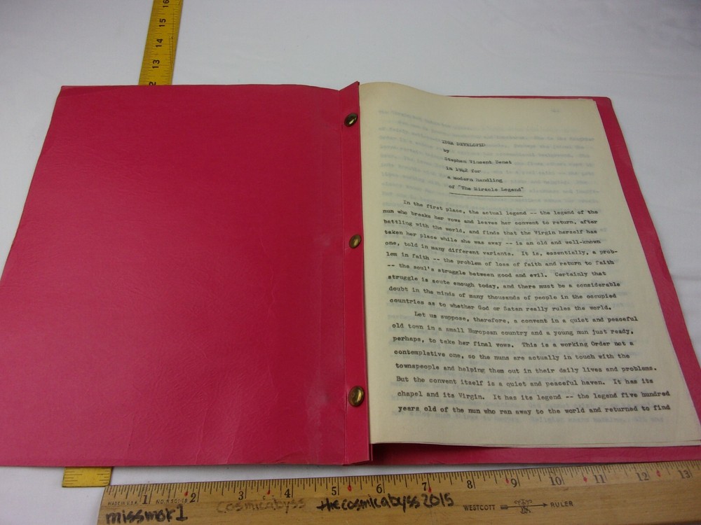 Steven Vincent Benet 1942 script treatment script ORIGINAL! The Miracle Legend
