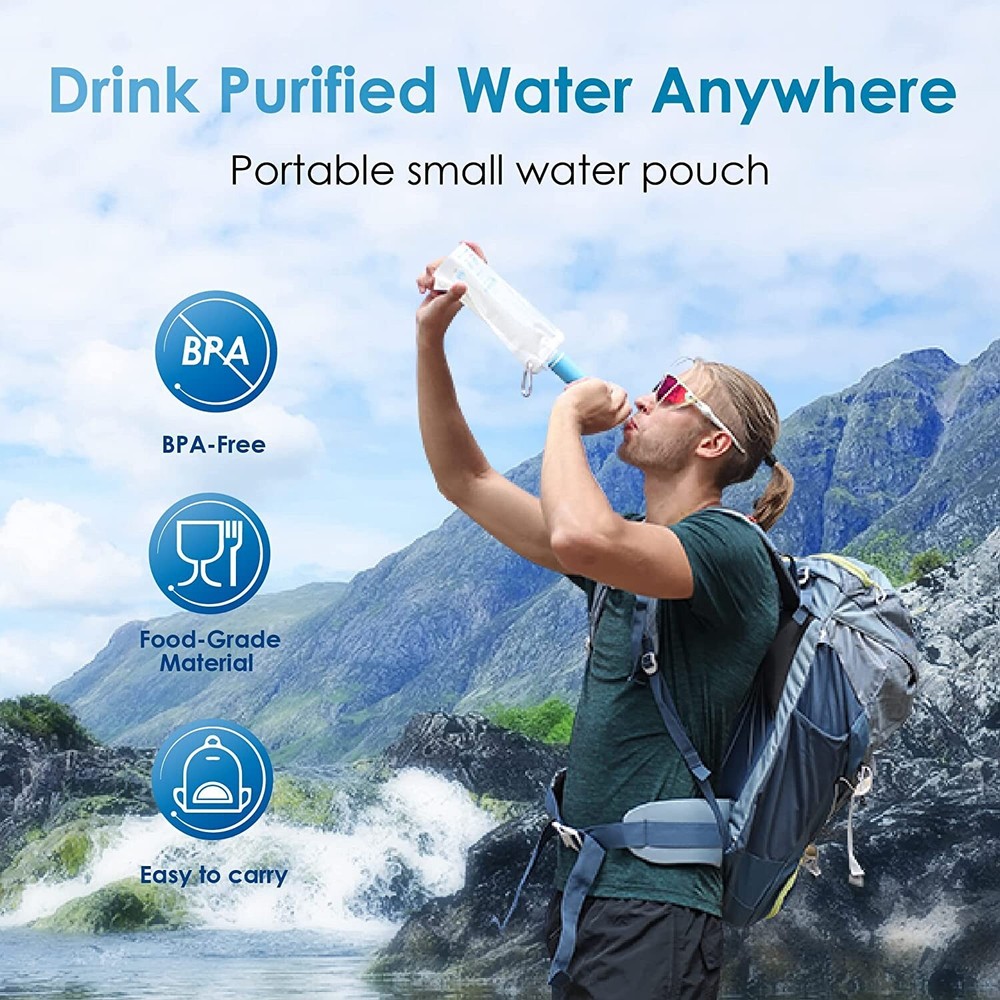 Waterdrop Gravity Water Filter Straw, Camping Water Filtration System, Blue