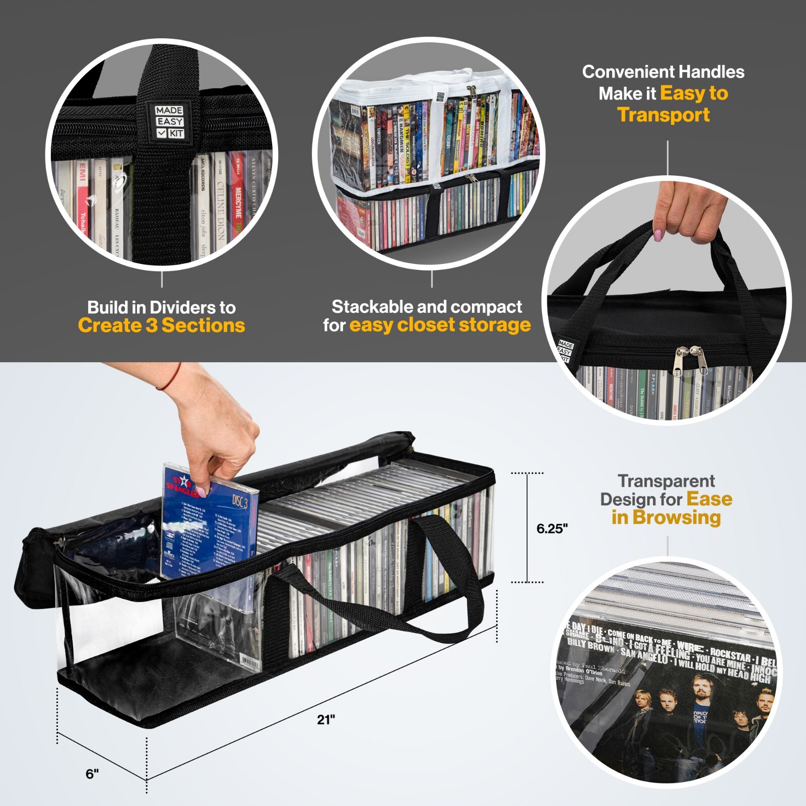 Made Easy Kit Media Storage Cases with Dividers for DVD CD