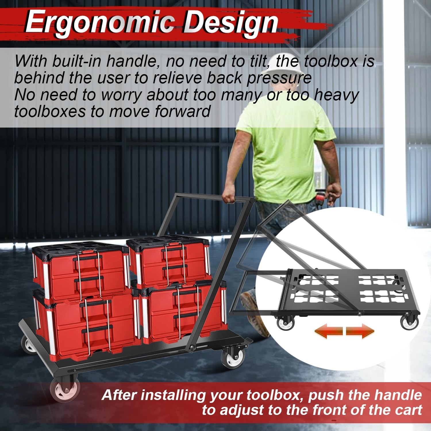 Heavy Duty Toolbox Dolly with Handle,forMilWaukee Packout Toolbox,Double Storage