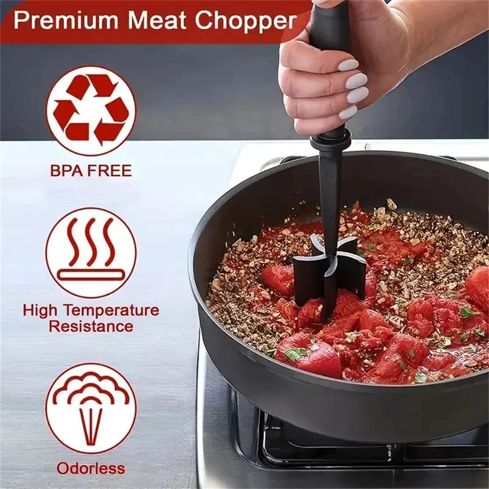 Pampered Chef Mix Chop Meat Chopper Black Nylon Crumble Mixer Masher