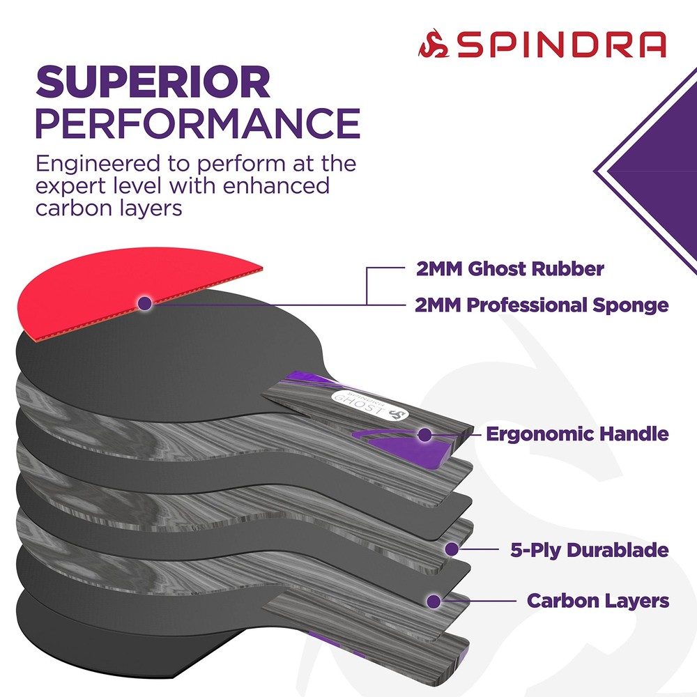 Spindra Performance Level Ping Pong Paddle, Intermediate/Advanced Table Tenni...